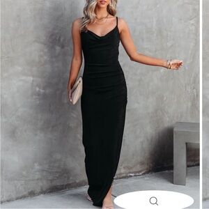 Vici Black Spaghetti Strap Cowl Neck Sheath Maxi Dress